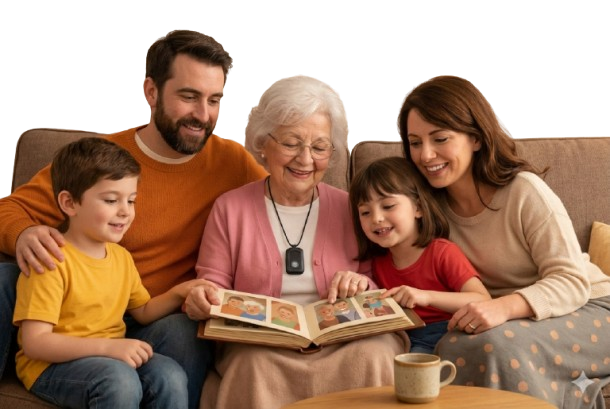 Family supporting senior with medical alert