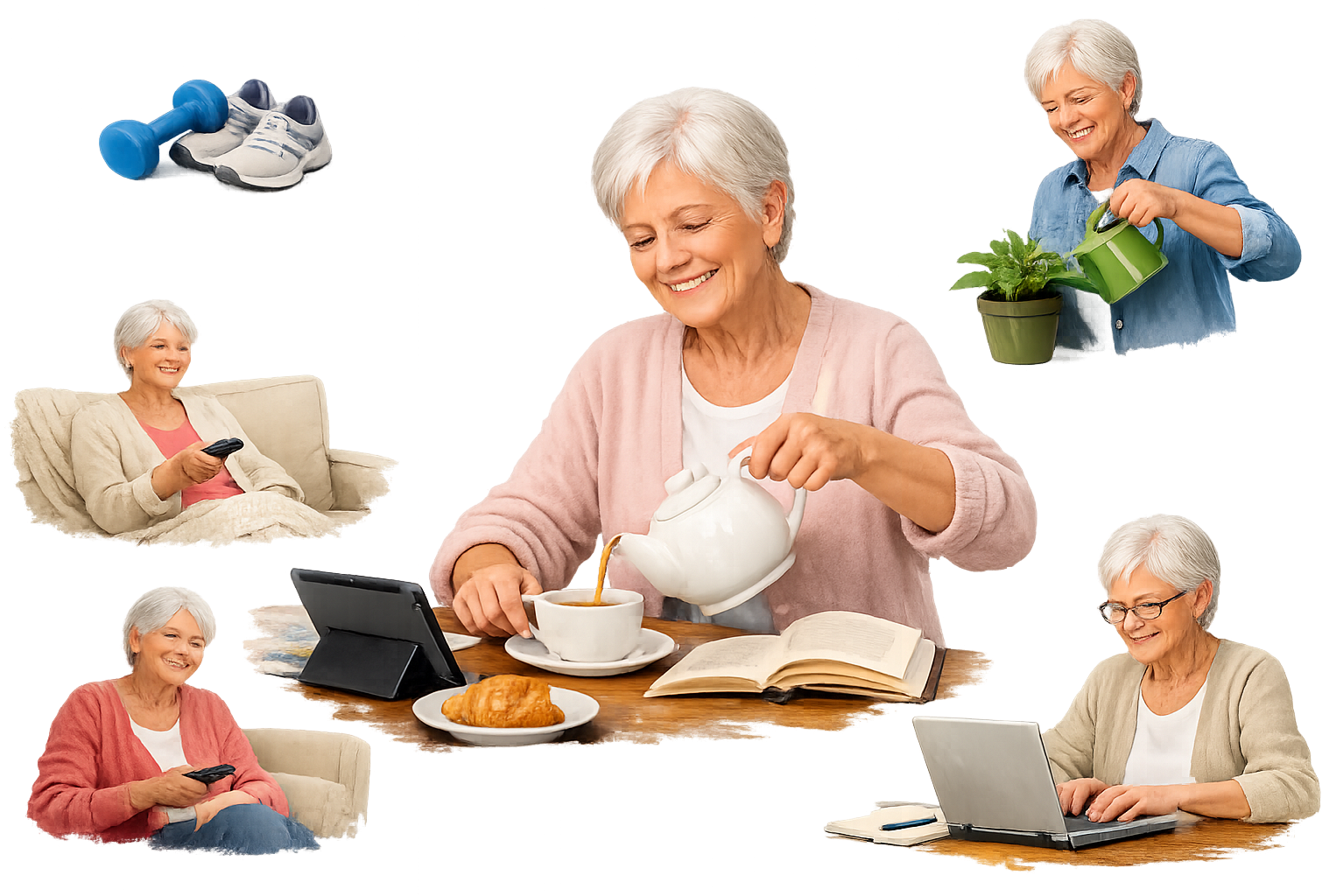 Senior enjoying independence with safety device